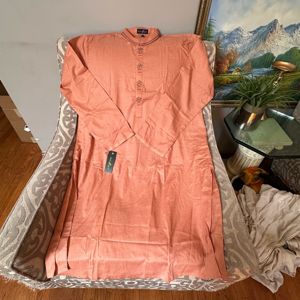 Men's Orange Shirt Pakistani kurta